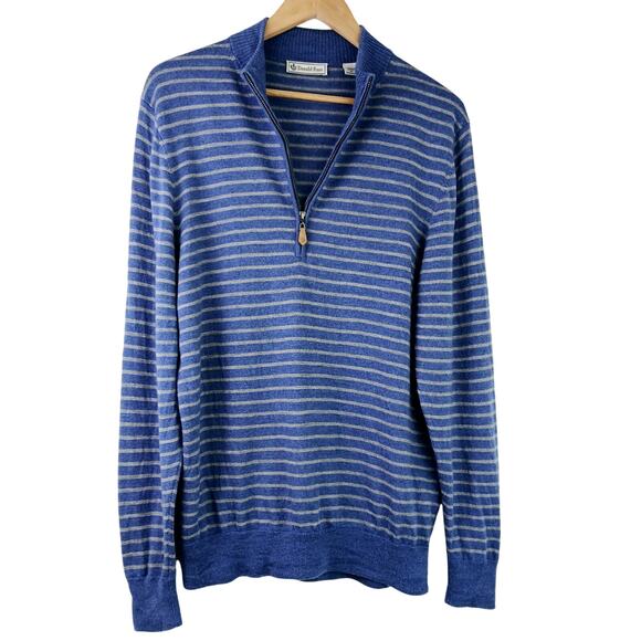 Donald Ross Men's SZ M 100% Merino Wool Blue Gray Striped 1/4 Zip Sweater - Picture 4 of 6